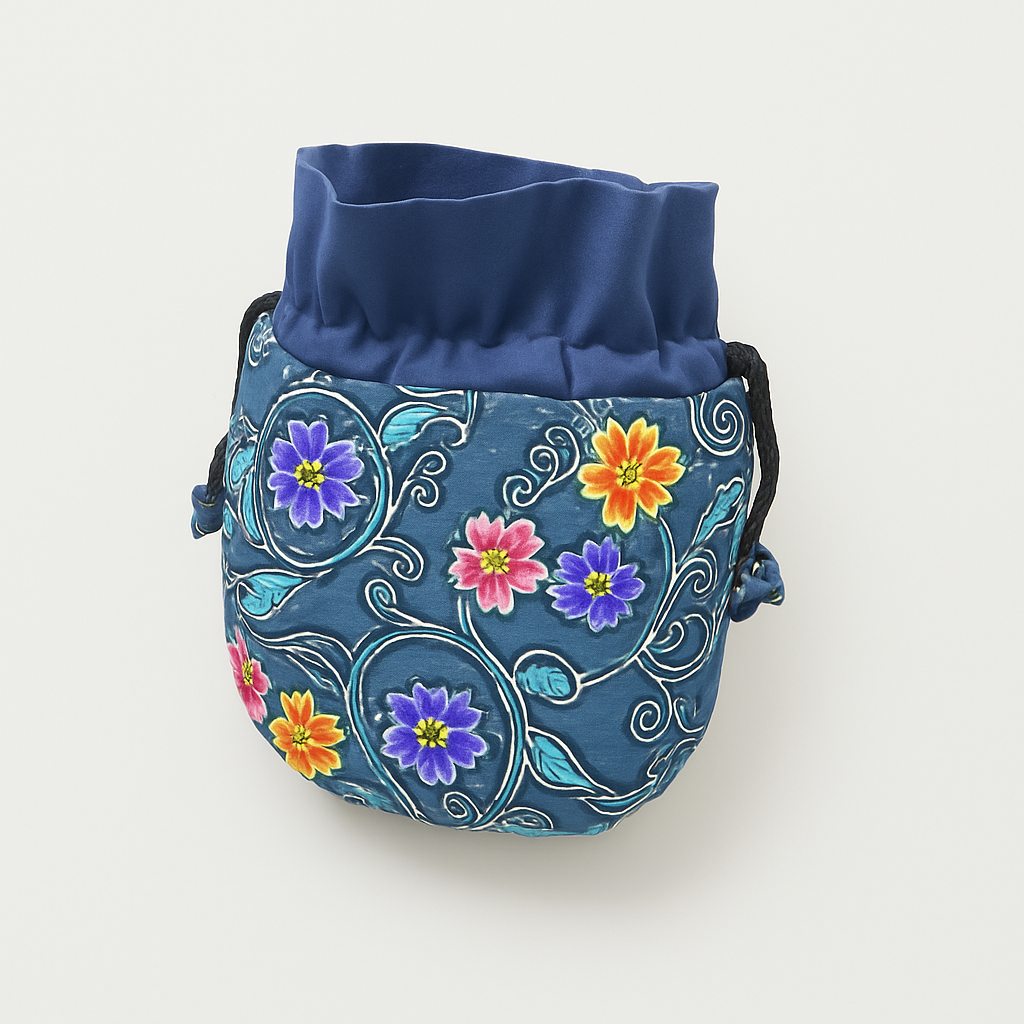 Batik Drawstring Pouch - Blue Floral