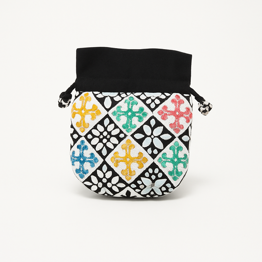 Batik Mosaic Drawstring Pouch – Black & White