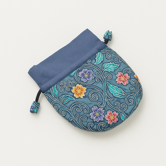 Batik Drawstring Pouch - Blue Floral